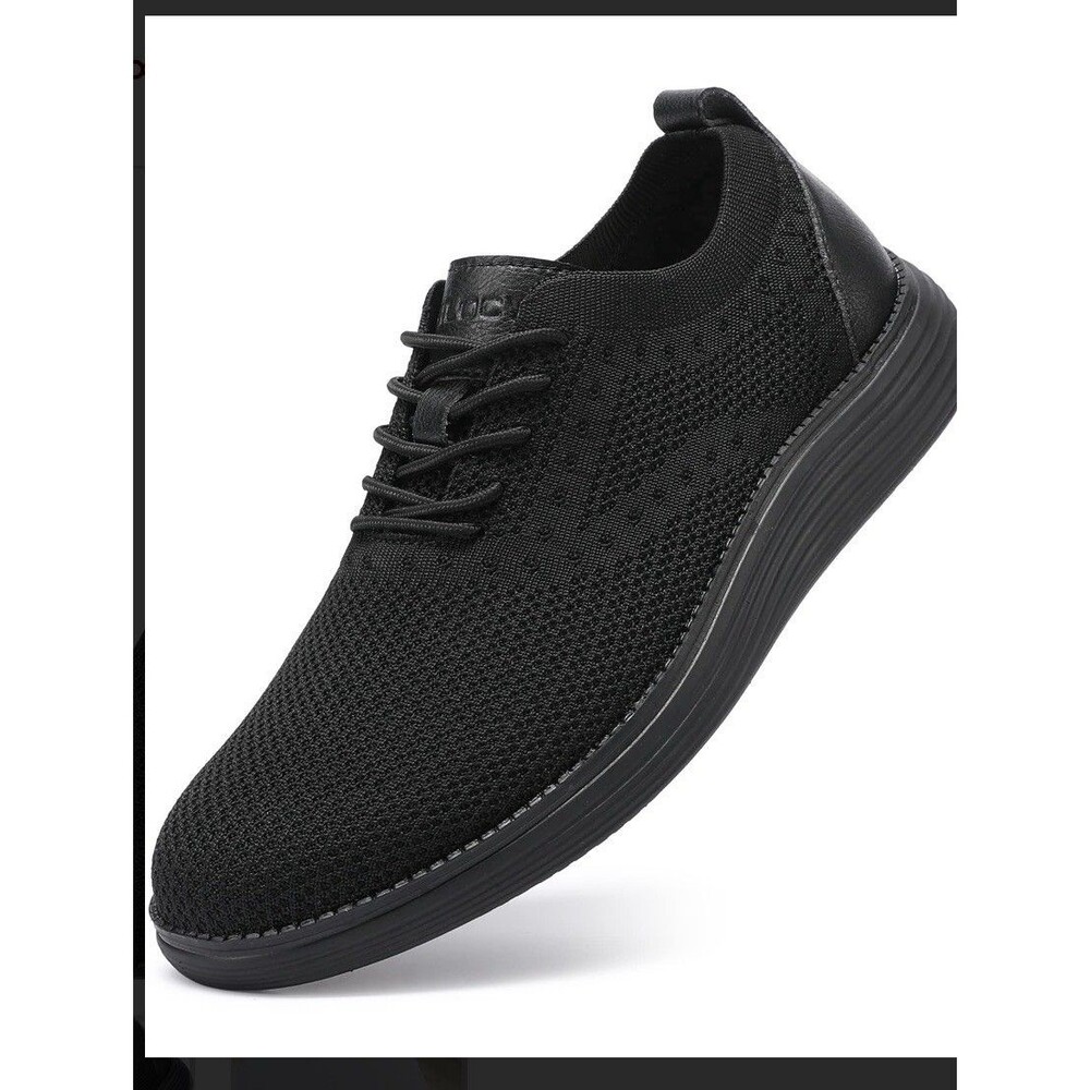 VILOCY Men’s Dress Sneakers Black Knit Mesh Oxford Lace-Up Casual Shoes US 7